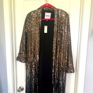 Sparkly Anthropologie black and gold duster. Very pretty!